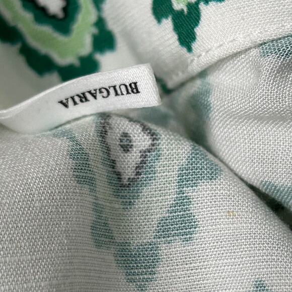 Sandro Naim Gathered Printed Woven Midi Shirt Dress Green Blue White SZ 40 US 8 - Picture 11 of 16